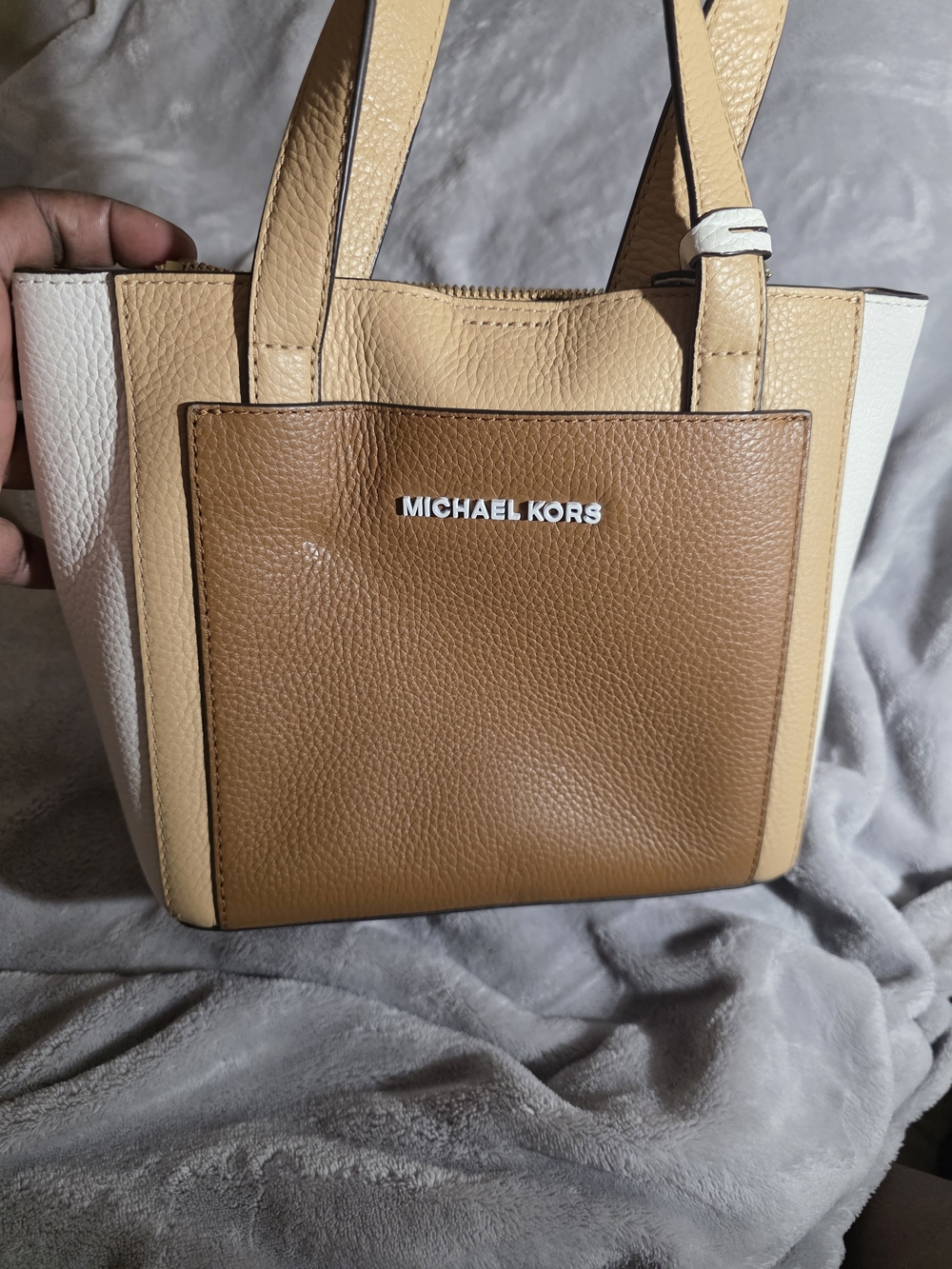 Michael Kors Two-Tone Brown, Tan & Cream Pebbled Leather Tote